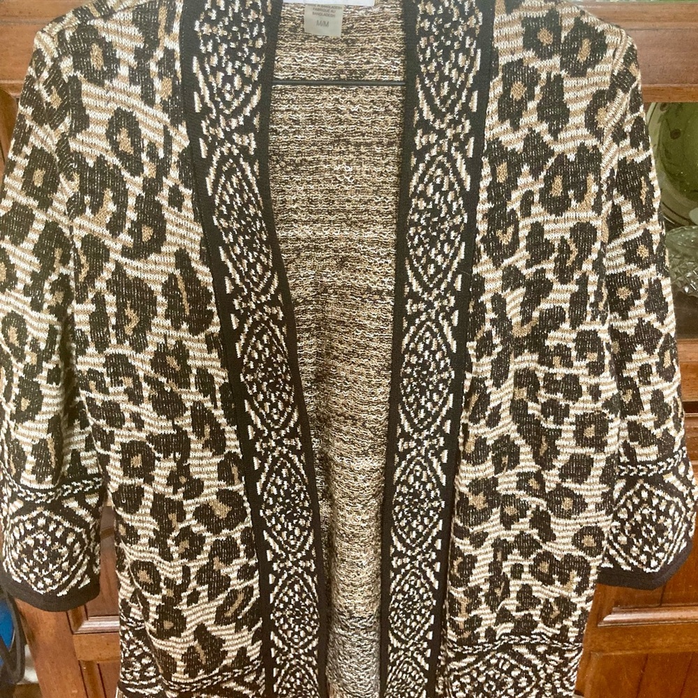 Alia Leopard Patterned Fringed Cardigan M
